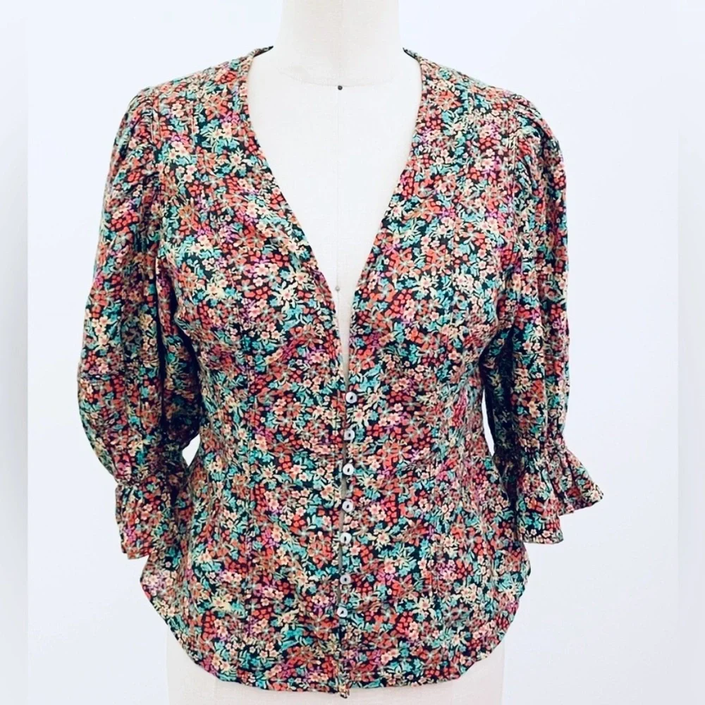 Free People Floral Button-Up Women's Top size M - Picture 10 of 10
